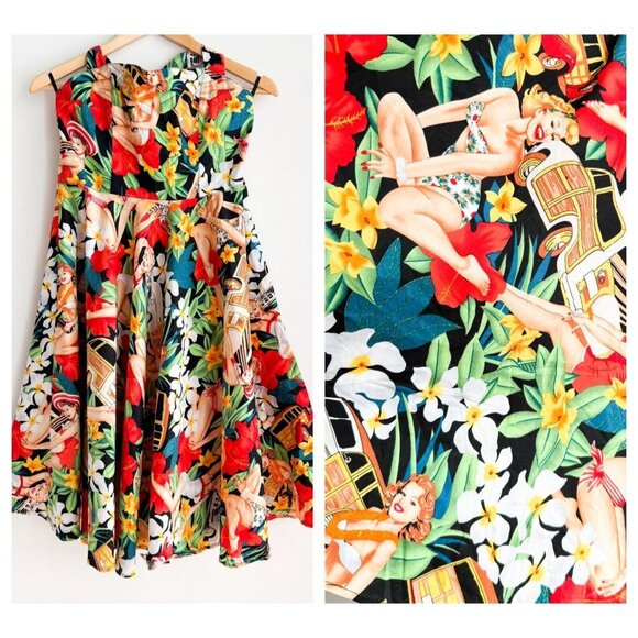 Boolavard Pin up Print Halter Dress M - Picture 1 of 5